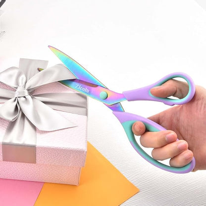 Craft Scissors Set of 3 pack, Sharp Rainbow Titanium Coating All Purpose Scissors, Ergonomic Semi-Soft Rubber Grip, Suitable for School, Office and Household Use, 9.2''/8.5''/5.6"
