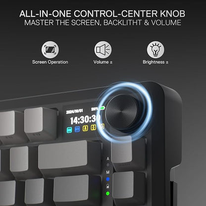 Redragon K724 PRO Wireless Gasket Gaming Keyboard w/Hype 1.14’’ TFT Screen & Knob, 81-Key 75% Mechanical Keyboard, 5-Layer Noise Dampening, Hot-Swap South-Facing RGB Socket, Gradient PBT Keycaps