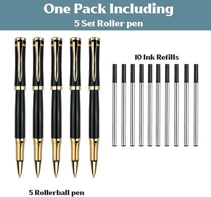 Ancolo Personalized Black Executive Business Pens - Medium Point with 10 Black Ink Refills Custom with Your Name or Message, Gift for Students/Teacher/Manager/Lawyer/Professor 5PCS/Pack