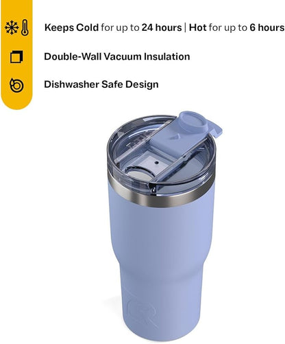 RTIC 20oz Essential Tumbler with Lid, Ceramic Lined, Insulated, Stainless Steel, Metal, Double Wall Vacuum-Insulation, Travel Cup for Iced Coffee, Tea, Hot and Cold Drink, Periwinkle