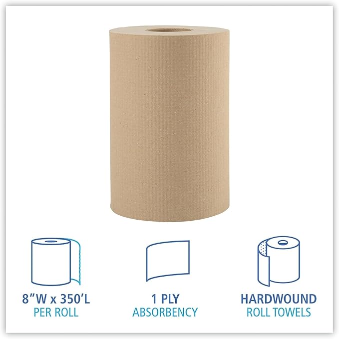 Boardwalk Products - Boardwalk - Hardwound Paper Towels, 8" x 350', One-Ply Kraft, 12 Rolls/Carton - Sold As 1 Carton - Paper towels hardwound in rolls. - One-ply no perforations.