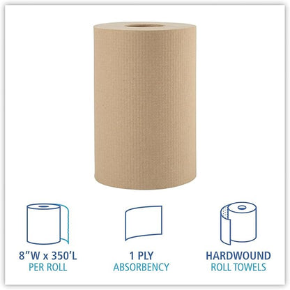 Boardwalk Products - Boardwalk - Hardwound Paper Towels, 8" x 350', One-Ply Kraft, 12 Rolls/Carton - Sold As 1 Carton - Paper towels hardwound in rolls. - One-ply no perforations.