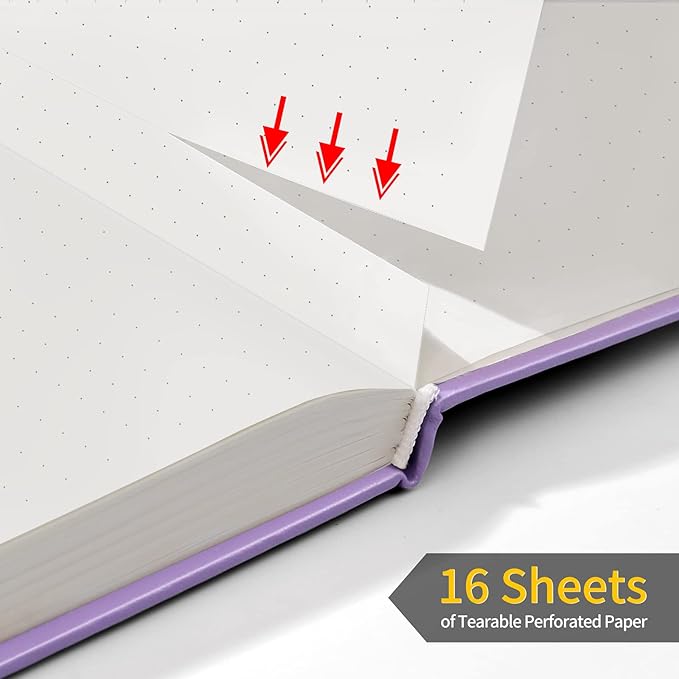 Annecy Numbered Bullet Dotted Journal Notebook, Medium 5.5x 8.25, 160 Pages 100GSM Writing Paper, A5 Purple Faux Leather Cover with Pen Loop