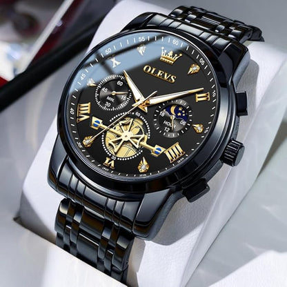 OLEVS Men Silver Watches,Men's Stainless Steel Chronograph Watch,Man Analog Quartz Big Face Male Watches Luxury Waterproof Roman Numeral Dress Diamond Relojes para Hombre