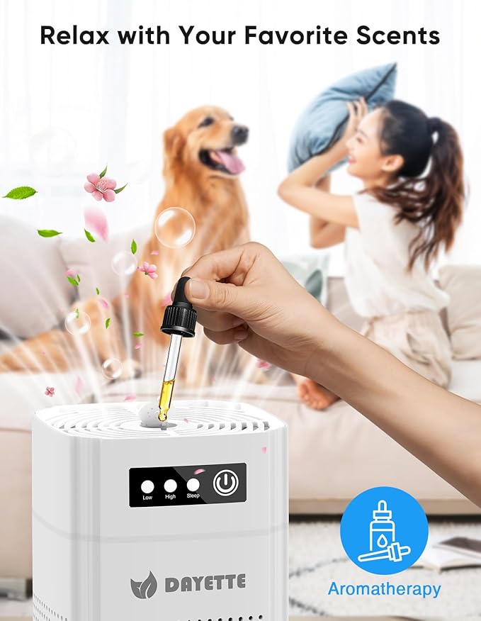 Air Purifiers for Bedroom, DAYETTE H13 True HEPA Air Filter Purifier for Small Room Up to 960 Ft², Qiuet Sleep Mode with Aroma Pad, Small Portable Air Purifier with USB Cable