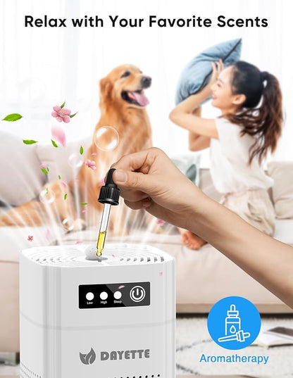 Air Purifiers for Bedroom, DAYETTE H13 True HEPA Air Filter Purifier for Small Room Up to 960 Ft², Qiuet Sleep Mode with Aroma Pad, Small Portable Air Purifier with USB Cable