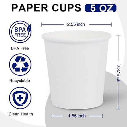 300 Count 5 oz Bathroom Cups, 5 oz Disposable Paper Cups, Small Mouthwash Cup, 5 Ounce Mini White Espresso Cups for Party, Travel, Picnic