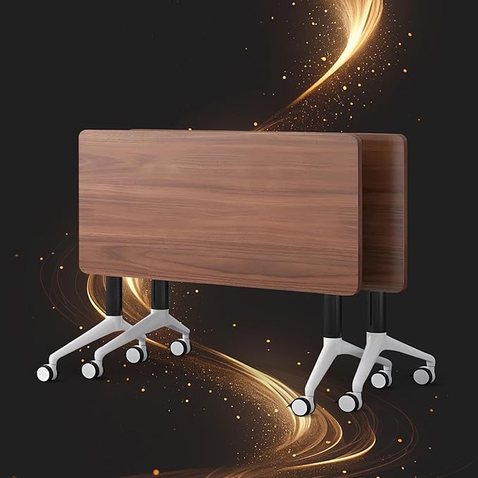 Conference Table, Folding Conference Room Tables, Modern Flip Top Seminar Training Meeting Table with Wheels, Modular Foldable Conference Tables for Home Office Classr (Brown 2 Pack 47.2inch)