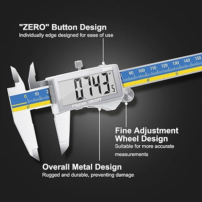 Preciva Digital Caliper, Stainless Steel Vernier Caliper Digital, Micrometer Calipers with Large LCD Screen, Auto-Off Feature, Inch Millimet Conversion, 6 Inch Caliper Tools for DIY/Household