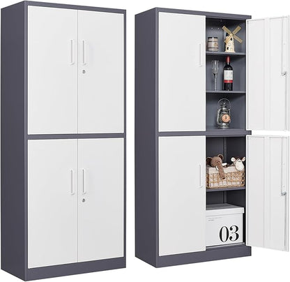 Metal Storage Cabinets with Doors and Shelves,71" Garage Storage Cabinet with Locking Doors,Tall Storage Cabinets with Lock for Home,Office,Gym,Bathroom,Kitchen