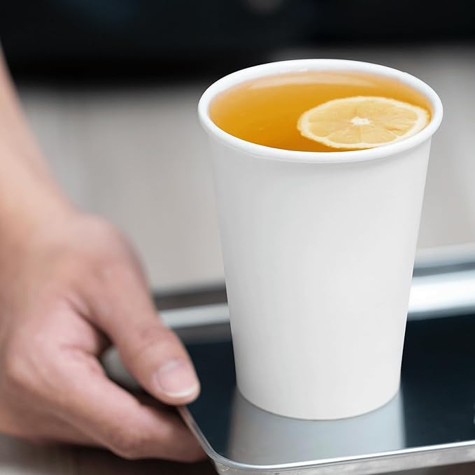 Karat 12oz Premium White Paper Hot Coffee Cups Diameter 3.54", Disposable, Leak-Resistant Double Poly-Lined, Ideal for Restaurants - Pack of 1000