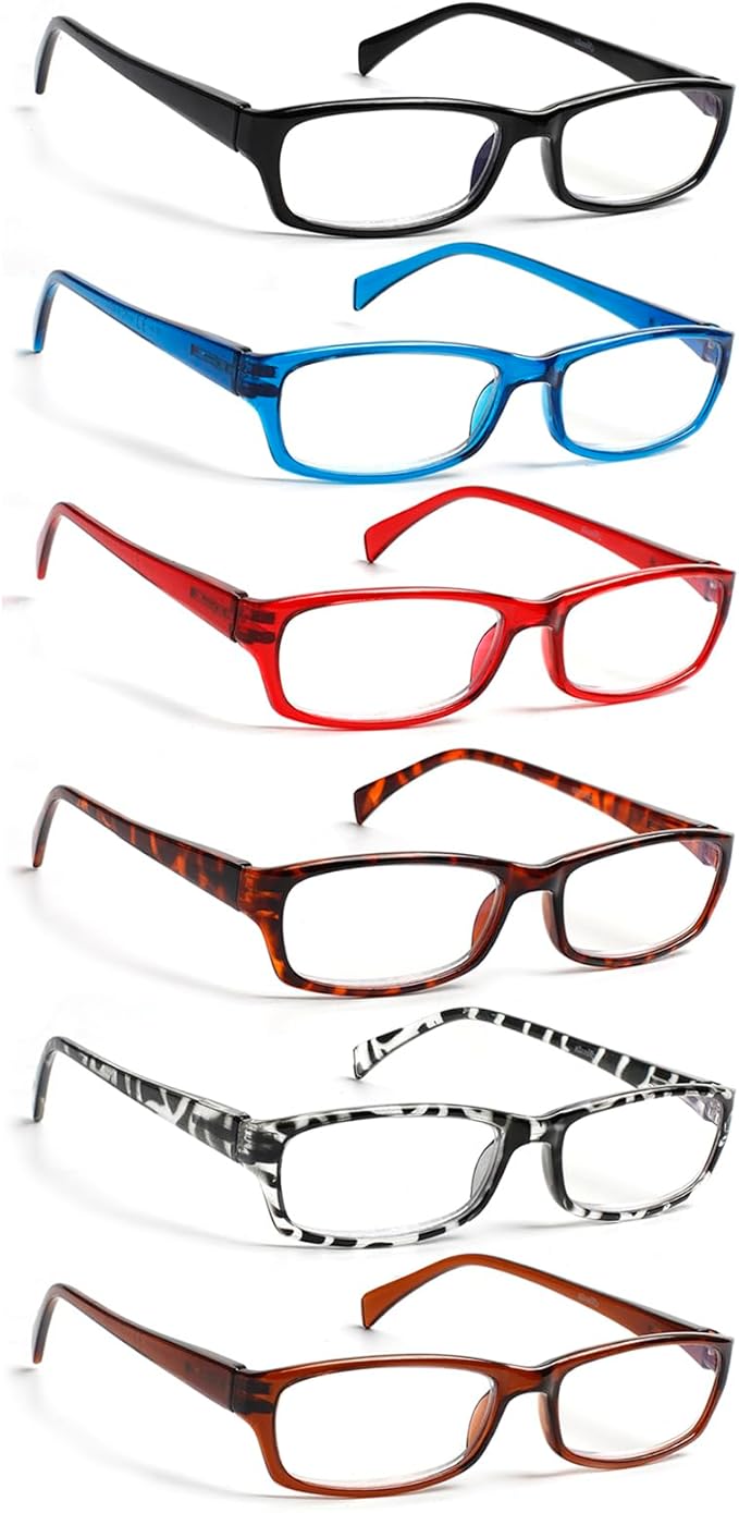 Henotin 6-Pack Reading Glasses Blue Light Blocking Anti Eyestrain Computer Reading Glasses for Women and Men Readers (Transparent White, 0.50, Diopters)