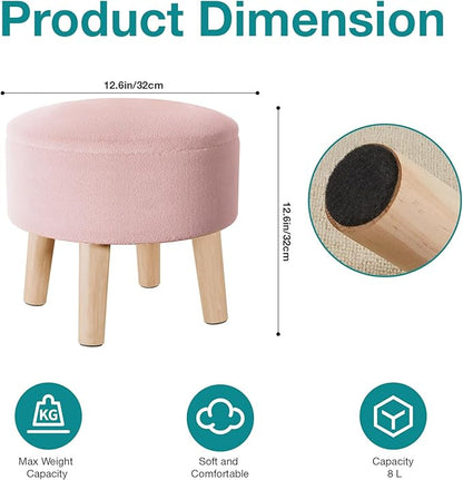 Poofzy Small Ottoman with Storage, Small Foot Stool Ottoman with Wood Legs, Velvet Foot Rest for Couch, Living Room and Bedroom - Pink