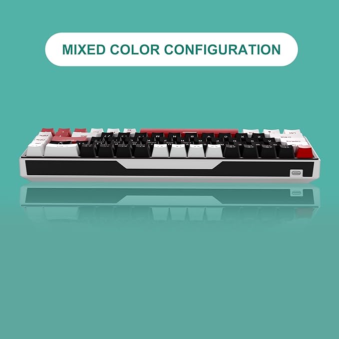 MageGee 60% Mechanical Gaming Keyboard, 68 Keys Compact Blue LED Backlit Gaming Keyboards, SKY68 Wired Ergonomic Mini Office Keyboard for Windows PC Gamer (Red Switch, White & Black)