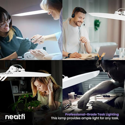 Neatfi XL LED Desk Lamp with Base, 2200 Lumens, 24W, 20-Inch Wide Head, Dimmable 4 Brightness Levels, Task Light for Home Office, Crafts, Workbench (Non-CCT, White)
