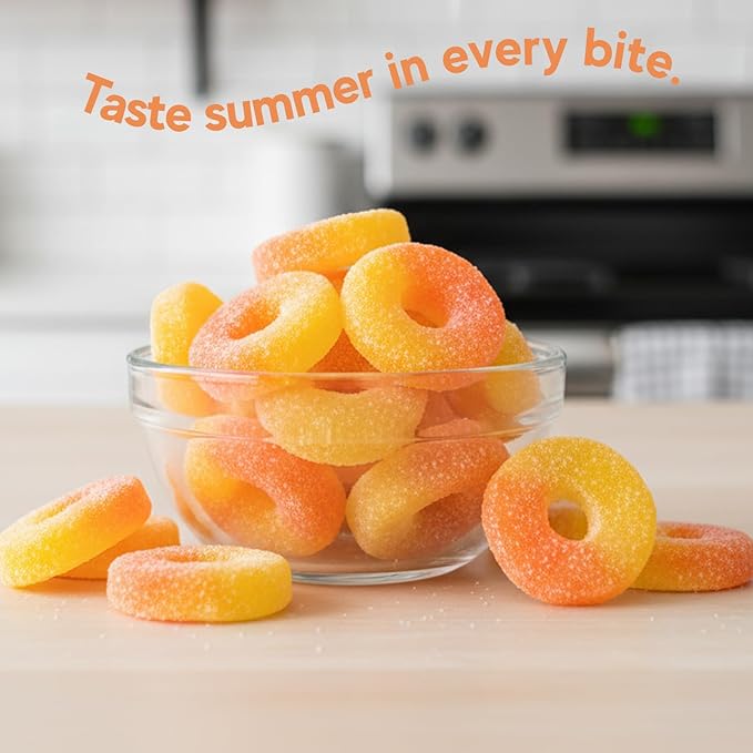 Purple Truck Candy Co. Peach Rings - Soft Chewy Gummy Candy with Delicious Peach Flavor - Allergen-Free Fruit Gummies - Perfect for Parties, Gift Baskets, Candy Buffets, Snacking & Sharing - 1 lb Bag