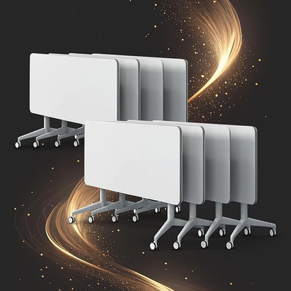 Conference Table, Folding Conference Room Tables, Modern Flip Top Seminar Training Meeting Table with Wheels, Modular Foldable Conference Tables for Home Office Classr (White 8 Pack, 63inch)