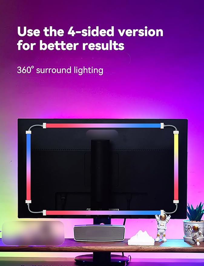 Monitor LED Backlights for PC & Mac, LED Strip Light Sync with Screen Color/Music, Computer Light Bar Behind Screen, LEDs for Desk Gaming, USB Port, Software Control, G100 (4-Side 34inch)