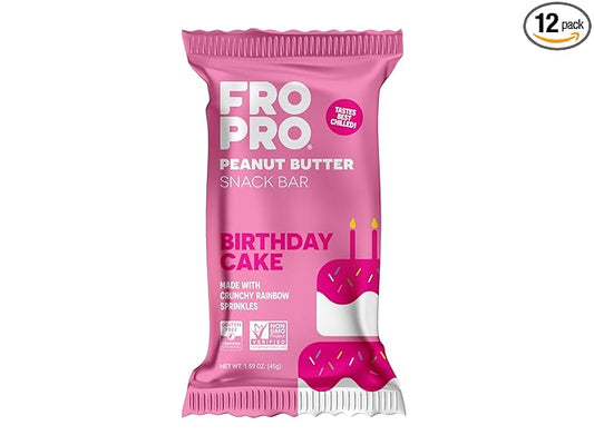 FROPRO Plant Protein Snack Bars - Plant Based Protein Bars, All-Natural, Gluten, Dairy, & Soy Free, High Protein Bars with Low Calories | Birthday Cake, 12 Pack