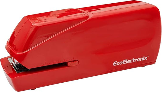 Portable Automatic Electric Stapler Pro - 30 Sheet Capacity, Quiet Operation, Jam-Free and Easy Reload - AC Adapter/Battery Powered (Red)