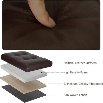 Storage Ottoman Foot Rest Stool, Foldable Leather Footstool Storage Bench with Thicker Foam Padded Seat. Foot Rest Under Desk for Living Room Bedroom 350 lbs, 17x13x13 in, Brown