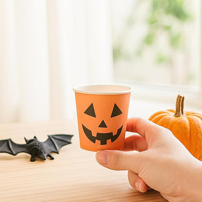 50 Pcs Halloween Shot Cups Pumpkin 2oz Paper Disposable Shot Glasses Mini Party Cup for Halloween Party Drinking Supplies