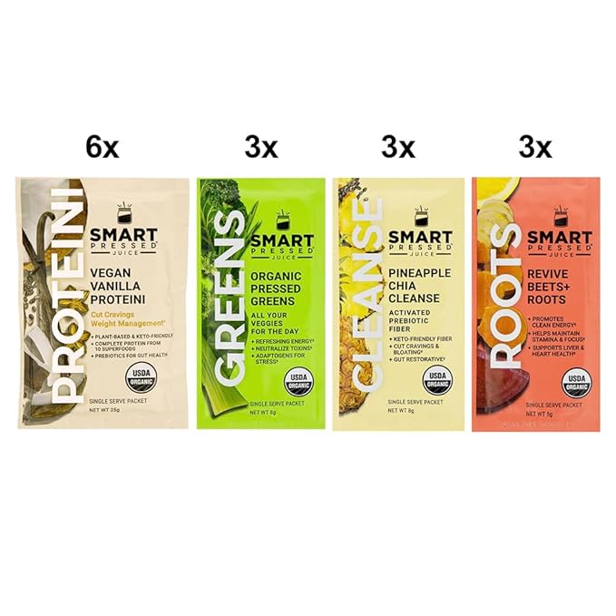 SMART Pressed Juice 3-Day Organic Juice Cleanse | Healthy Detox Program | Vegan Vanilla Protein, Cold-Pressed Greens, Beets & Pineapple Chia Cleanse | High Fiber & Vegan