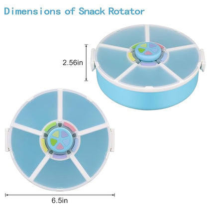 Snack Rotator Container Reusable Snack Box with 5 Compartment Dispenser and Lid, Color Matching Opening Lid, BPA and PVC Free, for Home, School, Travel (1 Pack- Blue)