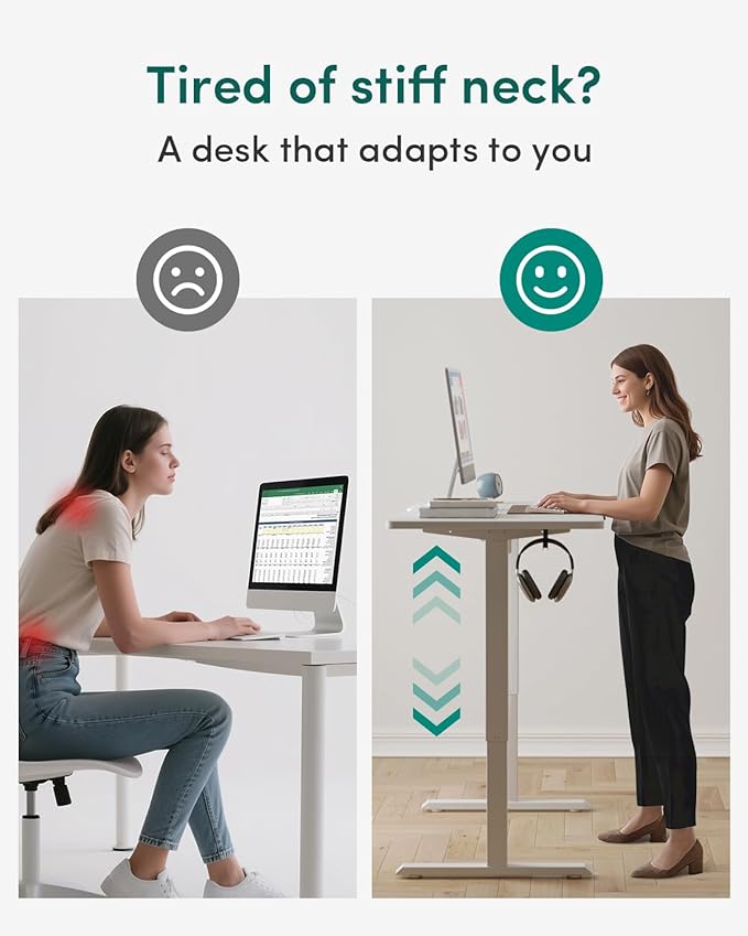 FEZIBO Standing Desk, 63×28 Inches Electric Height Adjustable, Sit Stand Up, Computer Office Desk with Splice Board, While Frame/While TOP