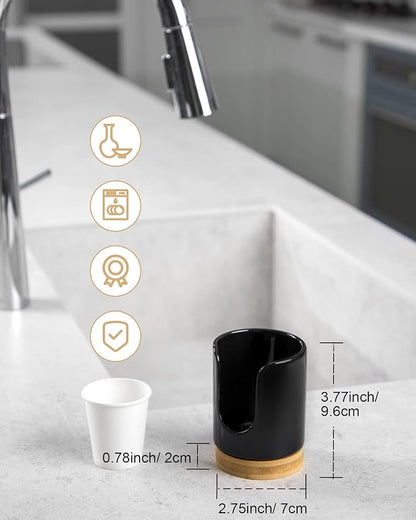 Ceramic Bathroom Cups Dispenser - 3 oz Disposable Paper & Plastic Bathroom Cups Holder - Mouthwash Cups Dispenser for Bathroom, Guest Toiletries, Countertop, Coffee - BPA Free (2 Pack)