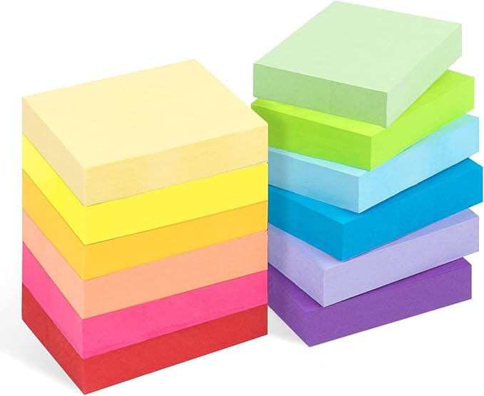 1200 Sheets Mini Sticky Notes - 2 x 1.5 Small Sticky Pads, Clean Removal, Bright Colors Self-Stick Pads - Colorful Notes for Office, Home, School (12 Colors)