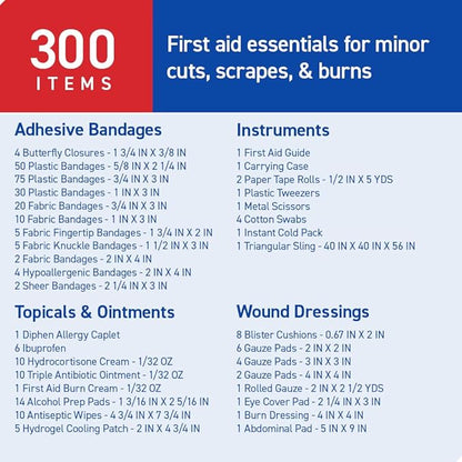 Care Science First Aid Kit All Purpose, 300 Pieces | Professional Use for Travel, Work, School, Home, Car, Survival, Camping, Hiking, and More
