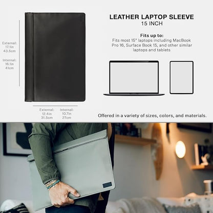SLNT Faraday Bag with Silent Pocket Technology - Leather Signal Blocking Device Sleeve for 13 inch and 15 inch Laptops and Tablets, Provides Instant Protection (Black Leather, 15 inch)