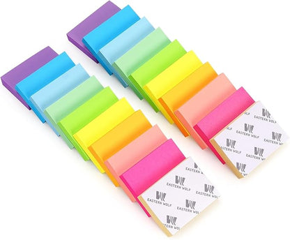 Eastern Wolf Sticky Notes 1.5x2 Self-Stick Notes 10 Bright Multi Colors Sticky Notes 20 Pads 100 Sheet/Pad