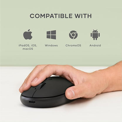 Satechi OntheGo Bluetooth Mouse with USB C Rechargeable Battery, Connect up 3 Devices, Compact and Portable Wireless Mouse for Laptop, Computer, Tablet – Black