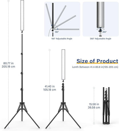 2 Pack LED Video Light Stick Kit with 62.99'' Tripod Stand/Color Filter, Dimmable 2500K-8500K Bi-Color Studio Light Wand Photography Lighting for Video Recording/Game Streaming/Photo/YouTube