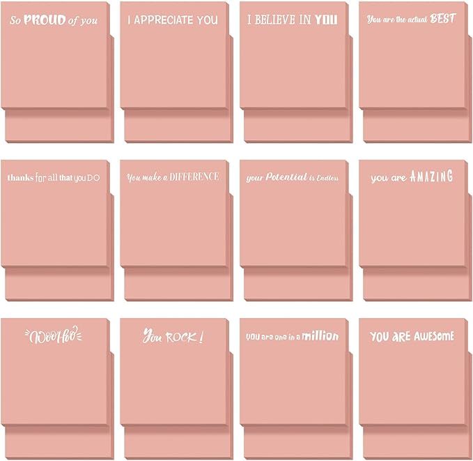 Yinder 24 Pcs Inspirational Sticky Notes Christmas Stocking Stuffers Motivational Sticky Notes Pad Employee Appreciation Gift Bulk for Teacher Nurse Coworker Office 3 x 3'' (Motivational,Pink)