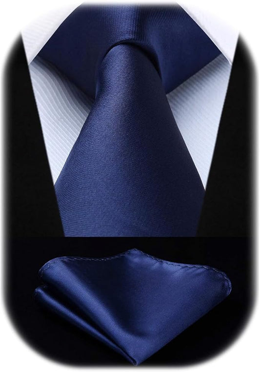 HISDERN Mens Solid Color Ties Formal Satin Necktie and Pocket Square Set Classic Wedding Business Tie & Handkerchief
