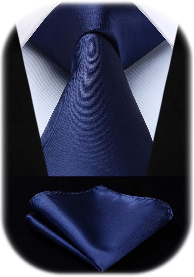 HISDERN Mens Solid Color Ties Formal Satin Necktie and Pocket Square Set Classic Wedding Business Tie & Handkerchief
