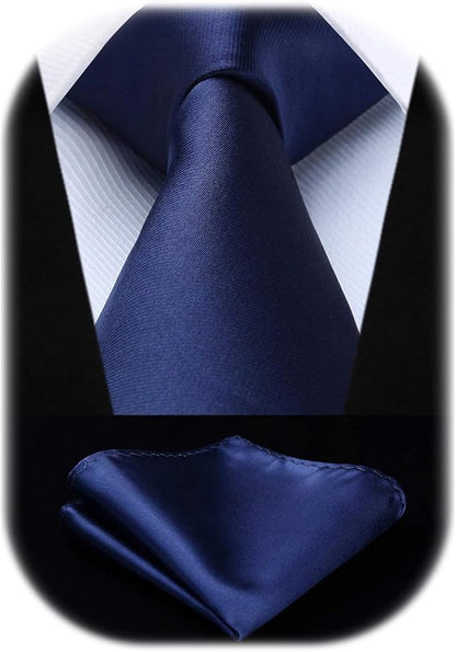 HISDERN Mens Solid Color Ties Formal Satin Necktie and Pocket Square Set Classic Wedding Business Tie & Handkerchief