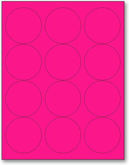 NextDayLabels - 8-1/2 x 11 Neon Color High Light Fluorescent Labels for Laser & Inkjet Printer (Pink Fluorescent, 2.5" Round - 12 Per Page | 300 Labels)