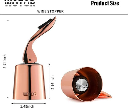 WOTOR Stainless Steel Wine Bottle Stoppers with Silicone - Reusable Wine Saver and Decorative Bottle Sealer, Leakproof, Keep Fresh, Rosegold, 2 Pack