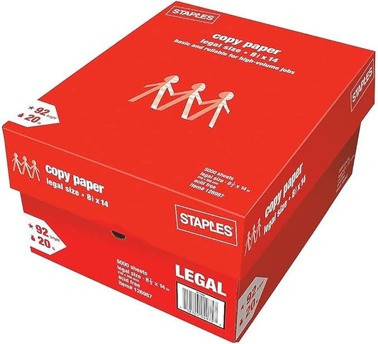 Staples 126987 8.5-Inch x 14-Inch Copy Paper 20 lbs. 92 Brightness 500/Ream 10 Reams/CT