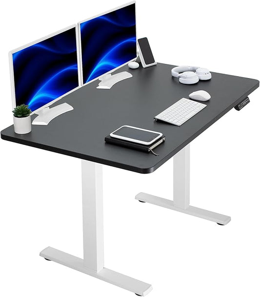 VIVO Electric 48 x 30 in Standing Desk, Memory Height Adjustment, 1B Series, One-Piece Black Top, White Frame, DESK-KIT-1W5B