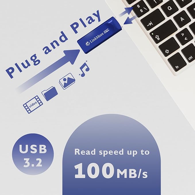 LinkMore EJECT32 128GB USB 3.2 Flash Drive, Read Speed up to 100MB/s, Retractable Design Thumb Drive