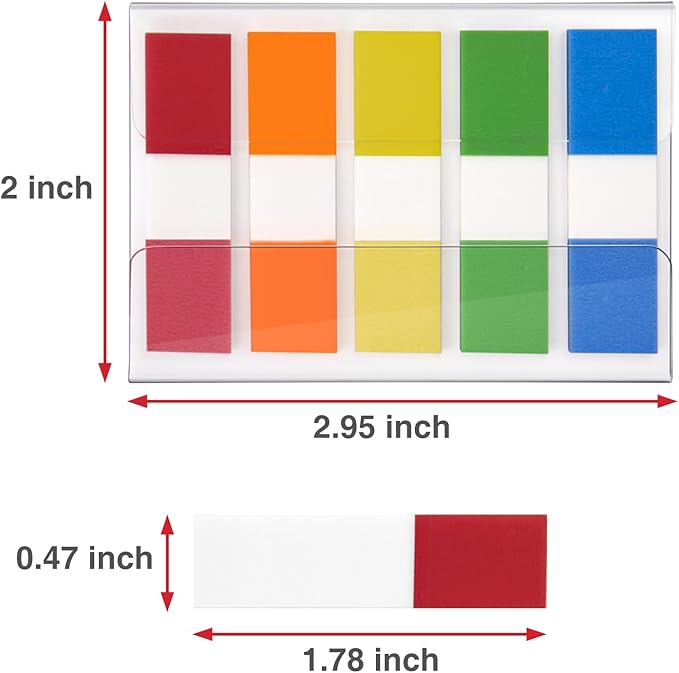 KICNIC Sticky Tabs 500 Pcs (1.77 * 0.47 in),Fluorescent Pop Up Book Tabs, Adhesive Index Tabs for Annotating Books, Page Marker Flags, Reusable for School, Binder, Office, 4 Dispensers (10 Colors)