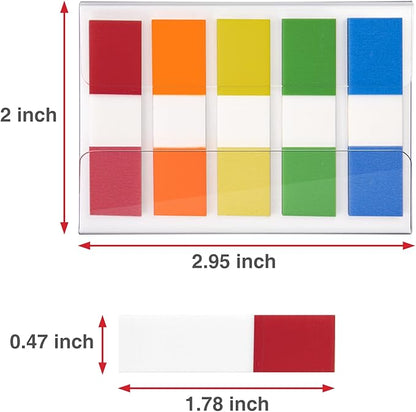 KICNIC Sticky Tabs 500 Pcs (1.77 * 0.47 in),Fluorescent Pop Up Book Tabs, Adhesive Index Tabs for Annotating Books, Page Marker Flags, Reusable for School, Binder, Office, 4 Dispensers (10 Colors)