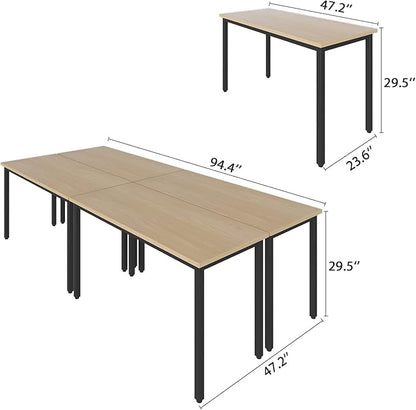 Bonzy Home 4PCS Conference Tables 8FT Computer Desk Study Writing Podcast Table for Meeting Room Conference Room for 10 People, 94.4"x47.2"x29.5", Natural