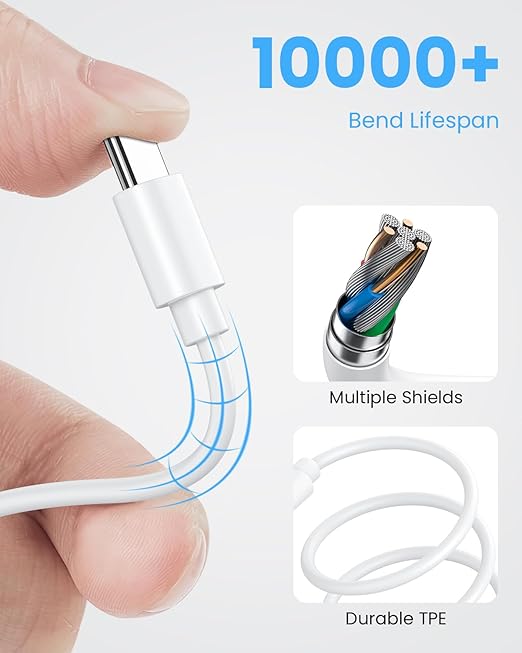 [1FT, 10-Pack] Multi Short USB Charging Cables, Fast Charge & Sync Type-C/Lightning/Micro Cords Bulk for Charging Station Compatible with iPhone16&15, iPhone5-14, iPads, iPods, Mobiles, Tablets, White
