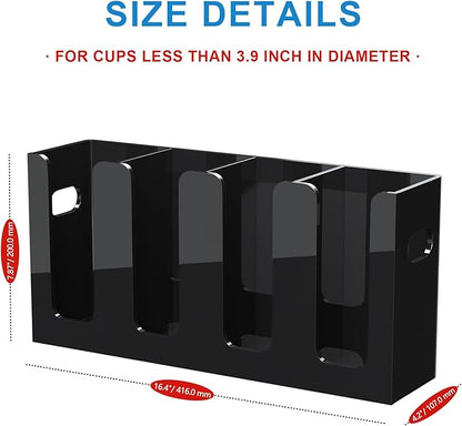 WINFFOR Disposable Cup Organizer Dispenser - 4 Compartments Black Acrylic Cup and Lid Holder with Handles Plastic Cup Dispenser Countertop Paper Cup Holder for Coffee Bar House Party Essentials